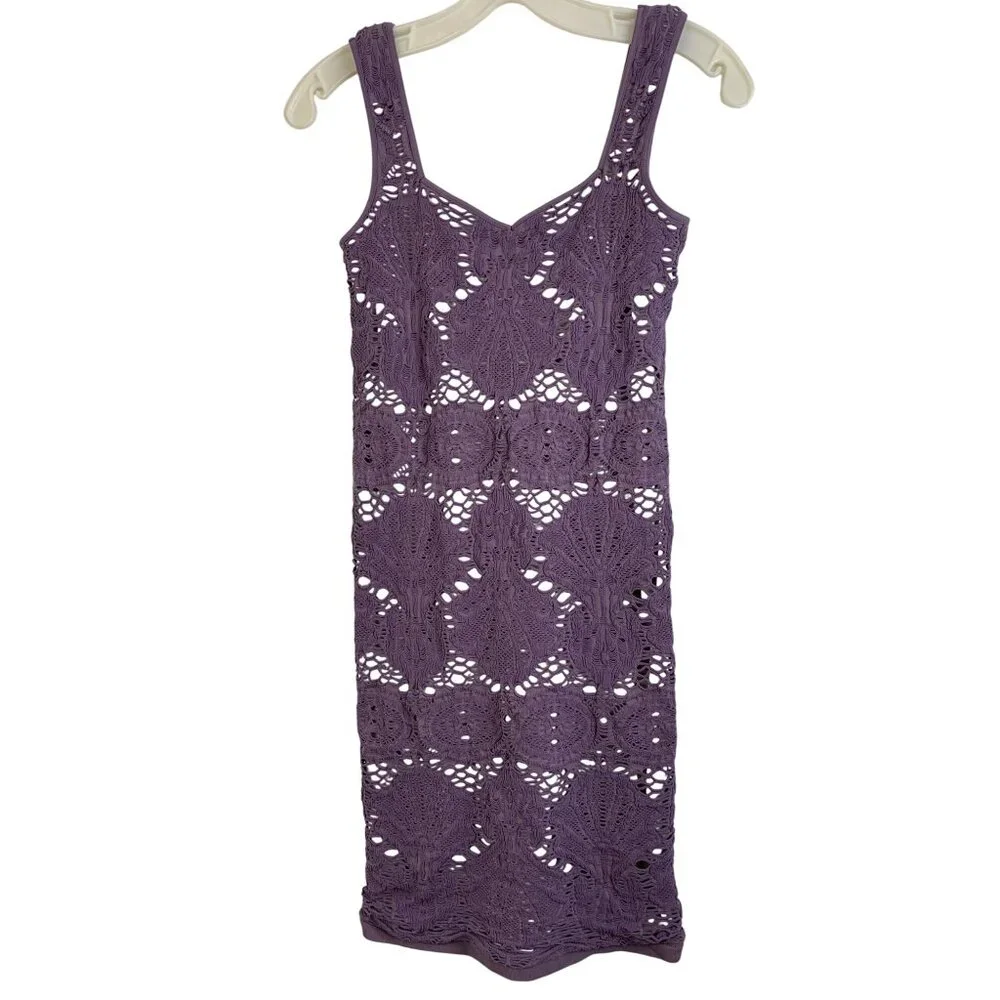 New Free People Intimately Crochet  Sun Dress M/L Violet Bodycon 8228 Mini - Picture 7 of 8